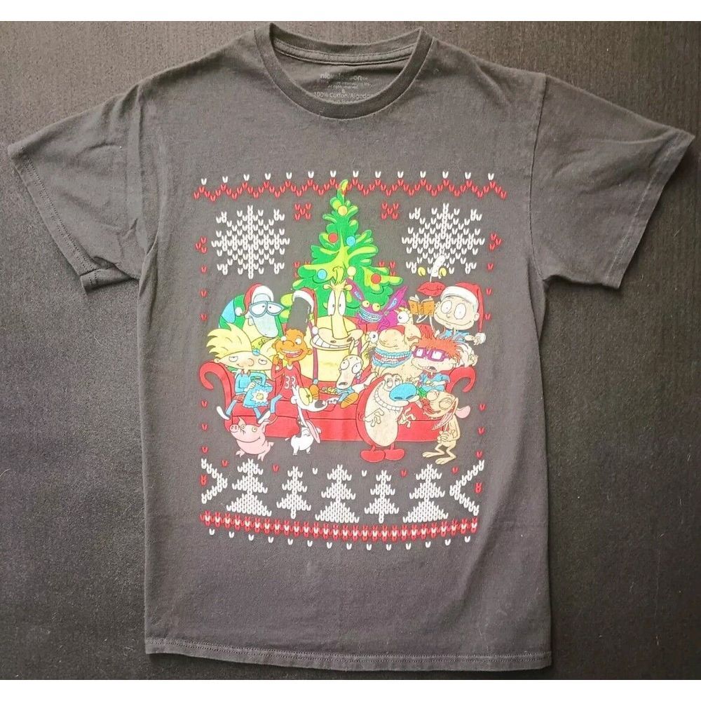 Nickelodeon Hey Arnold & Rugrats Christmas T-shirt Sz Small